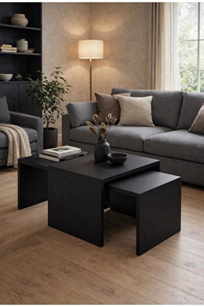 MAHZA GRUP Liora Siyah Orta Sehpa Seti (110x50 - 65x36)