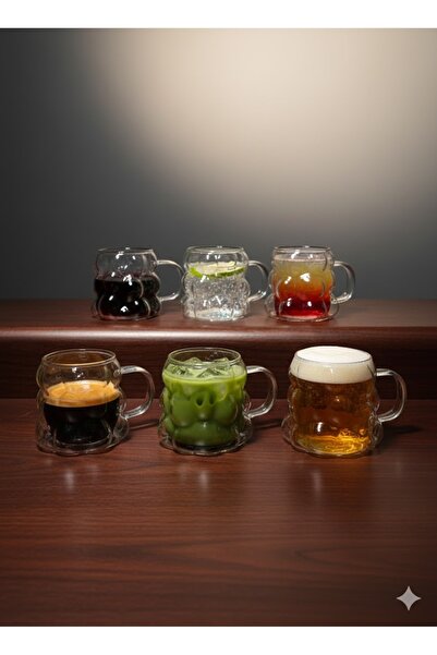 Lexa Yeni Tarz Salkım Model Kahve Yanı Bardak 6`lı