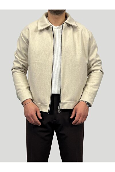 HAVANO Erkek Krem Kısa Kaşe Ceket Regular Fit Kışlık Mont