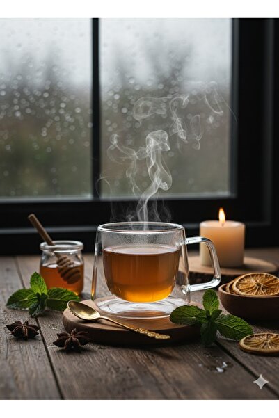 Lexa Çift Camlı Çift Cidarlı Cam Kupa 200 ml Isı Yalıtımlı Kulplu Kupa Bardak