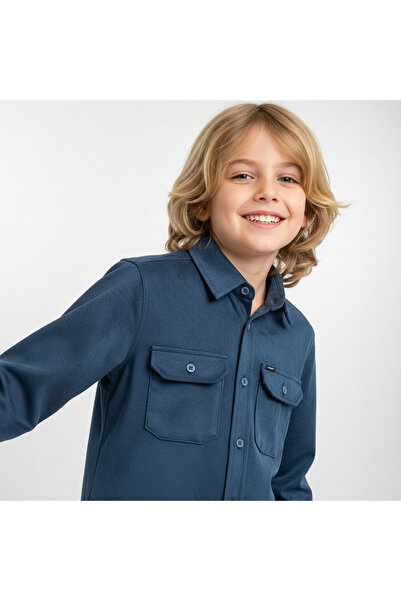 RBL COLLECTİON Erkek Çocuk Süet Gömlek Çift Cep Kapaklı Düğmeli