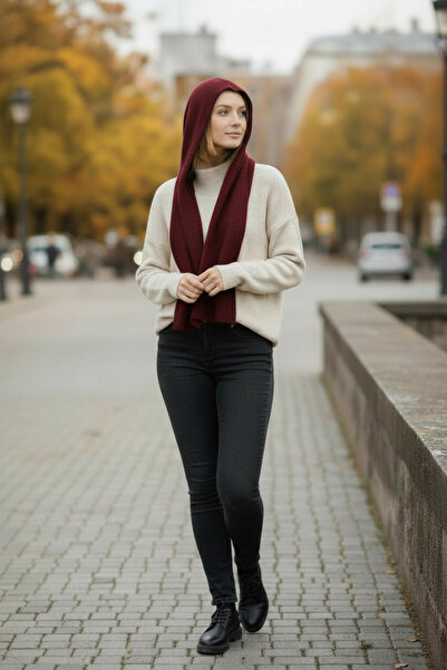 VARM Kapşonlu Pelüş Dokulu Atkı