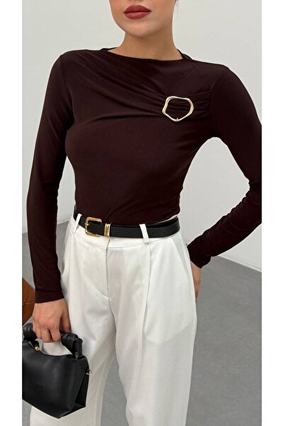 ALLEYTA Women's Sandy Long Sleeve Blouse with Accessory Detail