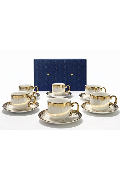 YUVAYAÖZEL Lüks Gold 6'lı 12 Parça Türk Kahvesi Fincan Takımı