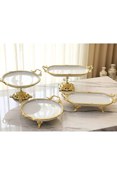Niyara home Porcelain High-Footed Metal-Legged Pot Dish