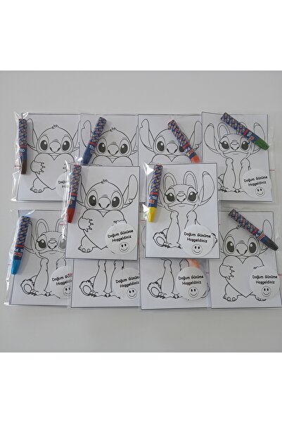 DAMLA PARTİ Stitch Hediyelik Pastel Boyama 2li, 10 Adet, Stitch Doğum Günü Pa...