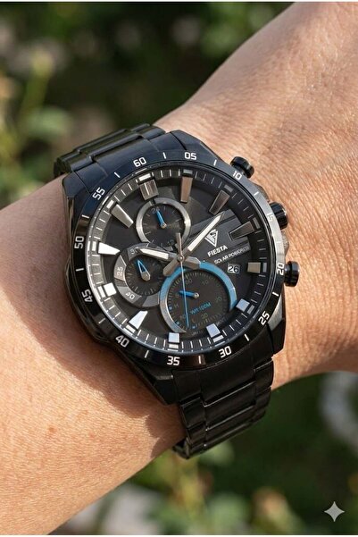 Fiesta Erkek Kol Saati | 41 mm Çelik Kasa, Siyah Çelik Kordon, Solar Powered,...