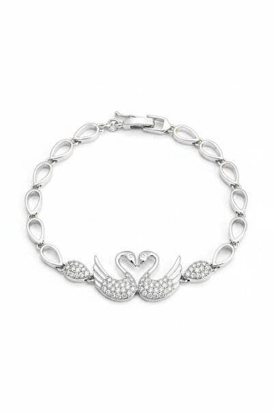 Dorvina Brass Silver Color Zircon Stone Swan Drop Women's Bracelet Non-Tarnis...