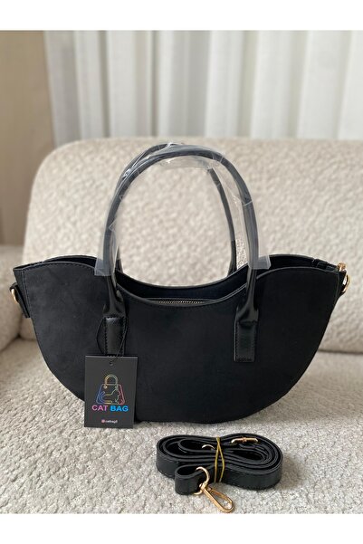 ÇANTA Cat Bag Black Suede Boat Bag