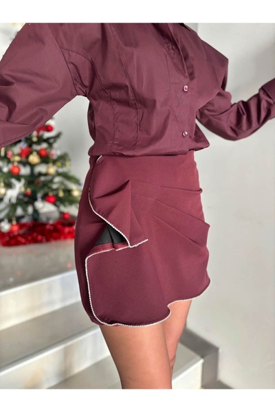 Sude Kızanlıklı Model ZR cu piatră drapat fustă pantalon scurtă