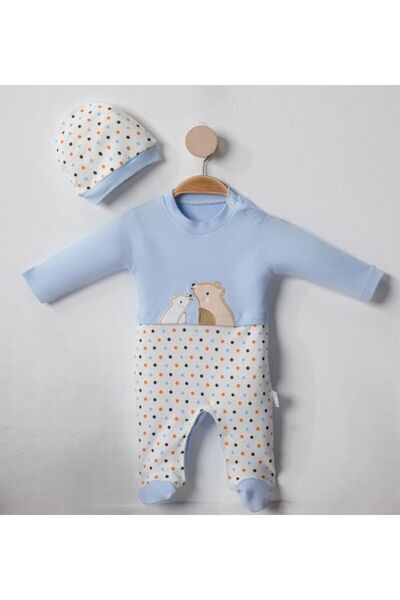 ŞEKER MAĞAZA MAVİ PUANLI BASKILI ERKEK BEBEK TULUM %100 PAMUK