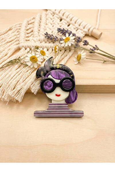GKCBijoux Pop Art Tasarım Mor Gözlüklü Kadın Broş - Ceket Ve Çanta Aksesuarı ...