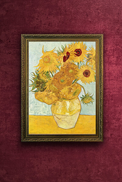 FurelArt Sunflowers Tablosu - Vincent Van Gogh - Vintage Desenli Çerçeve - Al...
