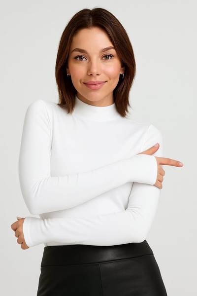 MRT STORE Women's Finger Detailed Half Turtleneck Viscose Bodysuit