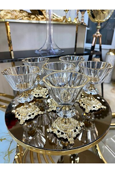 Niyara home Set of 6 Ice Cream Cups with Glass and Metal Legs