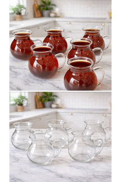 YUVAYAÖZEL Tombul 6'lı Kulplu Cam Çay Bardağı