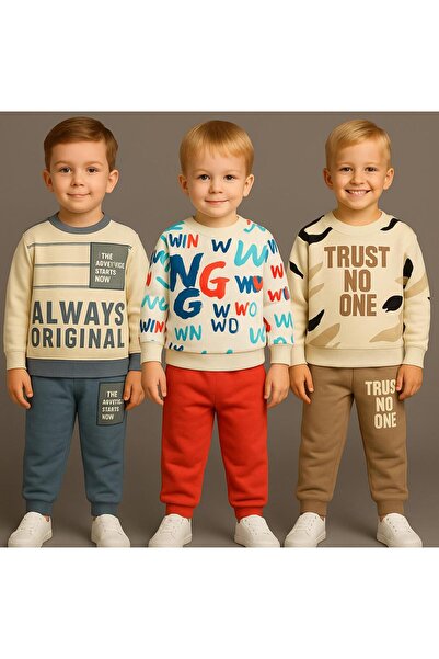 MİLANO KİDS Boys' 3-Piece and Printed Bottoms Tops Tracksuit Sets