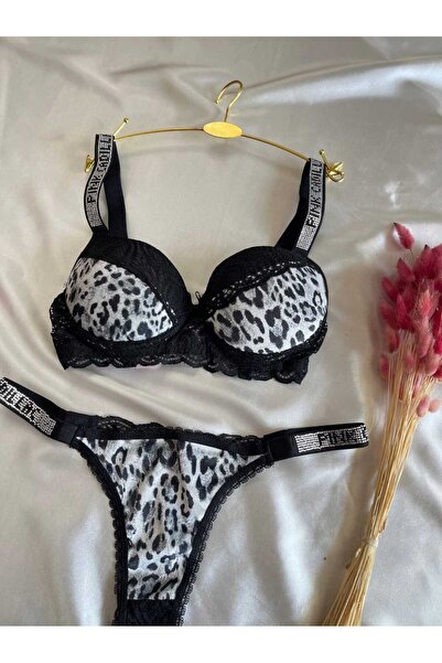 NİVENE Dantelli Lastiği Taşlı Balenli Destekli Dolgulu Push Up Leopar Sütyen ...