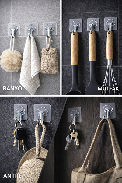 TOYFEST 10’lu Kendinden Yapışkanlı Şeffaf Duvar Askısı – Çivisiz, İz Bırakmaz, Güçlü Metal Kanca