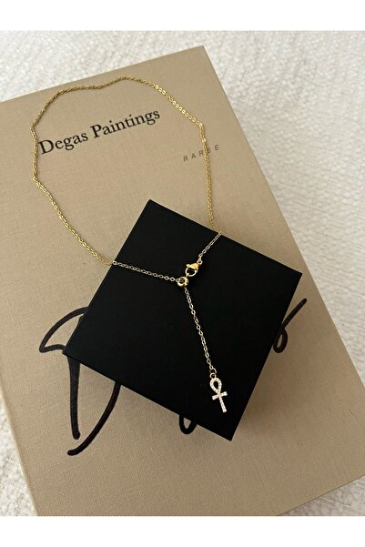 Genel Markalar Asansörlü Zirkon Taşlı Ankh Sallantılı Çelik Zincirli Y Kolye