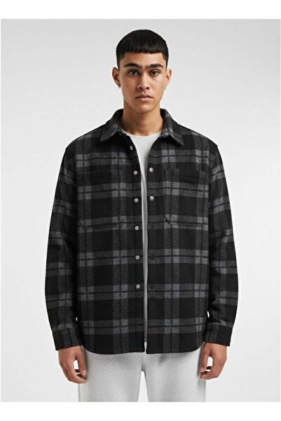 LOUD UNIVERSE Men’s Premium Heavy Brushed Checkered Jacket – Regular Fit, Bla...