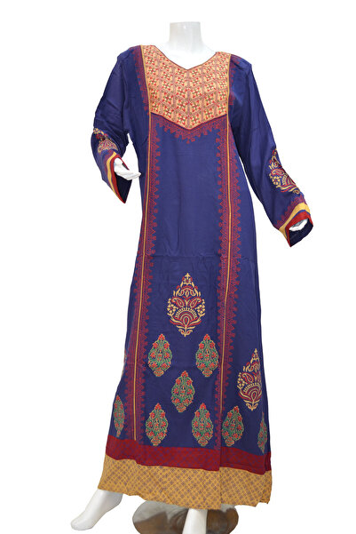 Zainah Premium Comfort Cotton - Stylish Fit Women’s Maxi Dress - Elegant Front Embroidery & Full Print