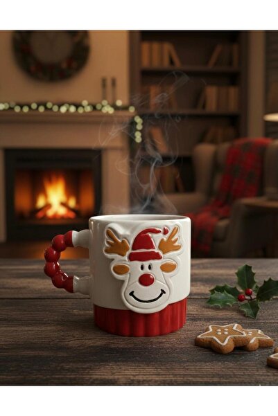 HİS Studio Geyik Figürlü 3D Kabartmalı Tamamıyla El Yapımı Seramik Kupa