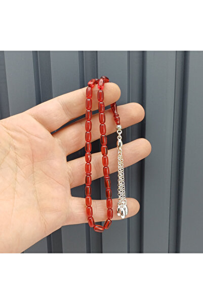 Selderesi Bürokrat Boy Mikron Gümüş Kaplama Püskül Ateş Kehribar Tesbih