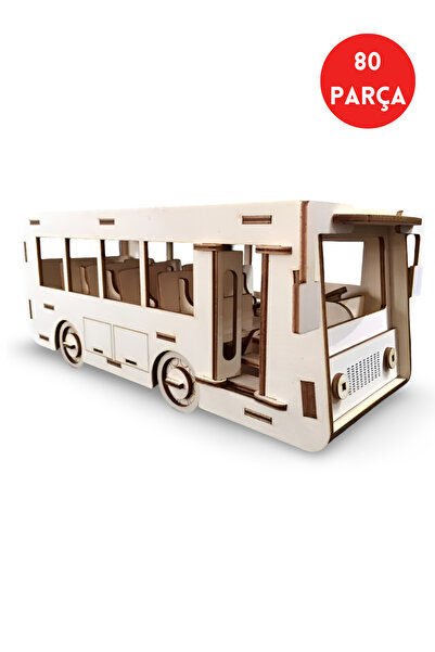 ALGWOOD Klasik Şehir Otobüsü Ahşap Maket – Detaylı 3D Puzzle, Dekoratif ve Ko...