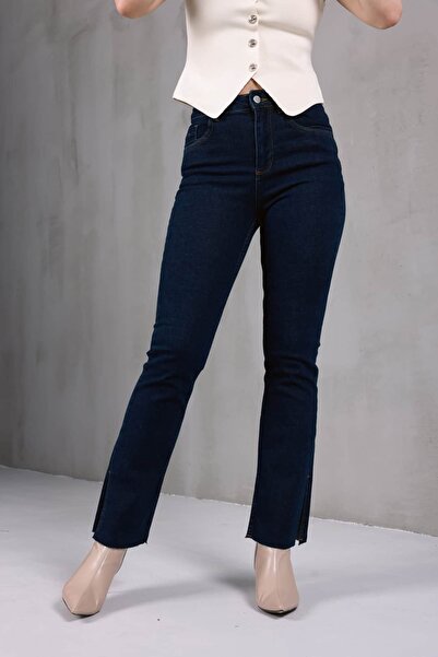 meandme Yırtmaçlı Flare Paça Lacivert Denim Pantolon