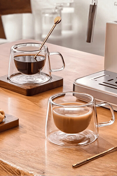 Mithra Life 2 Pieces 120 ml Double Wall Glass Coffee Espresso Cup Mit1283