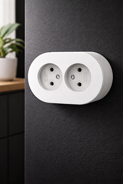 MericLine White Color Double Grounded Socket – Modern Surface Mounted Wall So...