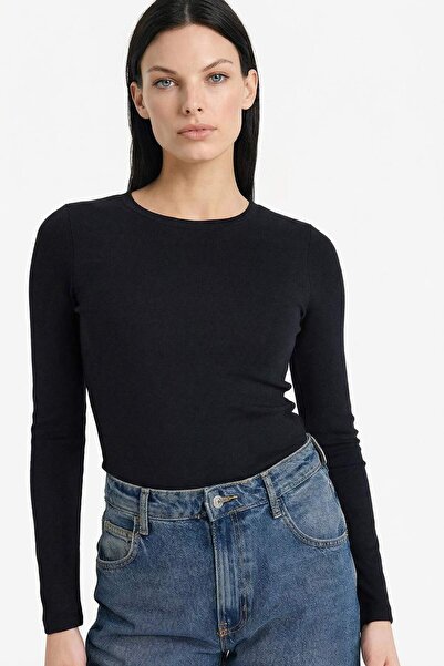 DeFacto slim fit Dar croială guler rotund basic Tricou cu mânecă lungă din modal simplu G8256AX25WN