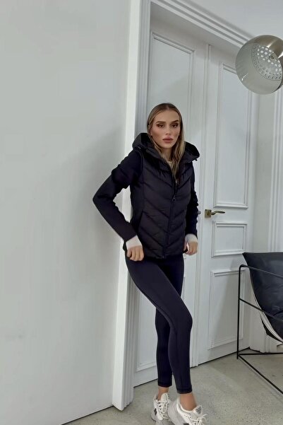 BELİZMOD ZR Kadın Softshell Kollu Kapüşonlu Çift Cepli Termal Şişme Mont