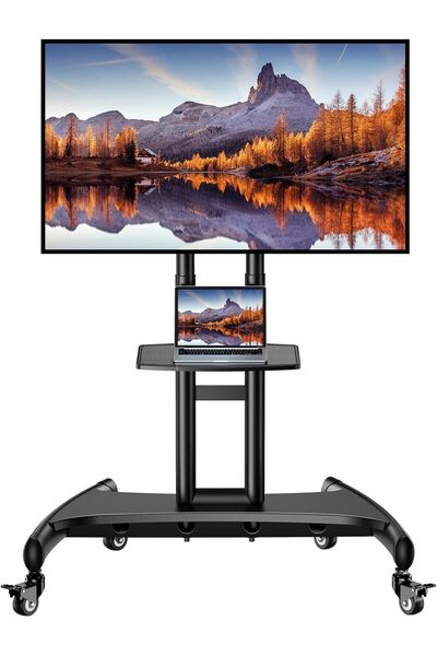mount Rolling TV Stand for 32-82 Inch Flat/Curved LED/LCD/OLED TVs, Outdoor Mobile TV Carts on Wheels