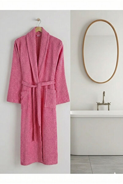 Home %100 Pamuk Nar Çiçeği Büyük Beden Şalyaka Cepli Bornoz