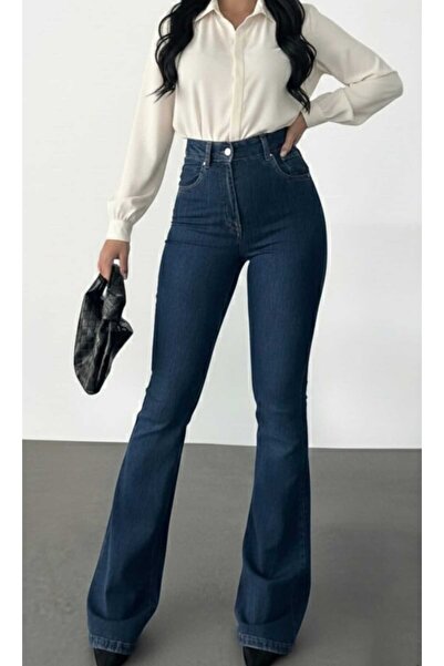 Trn JNS Daria Stretch Fabric Women's Dark Blue Super High Waist Flared Denim ...