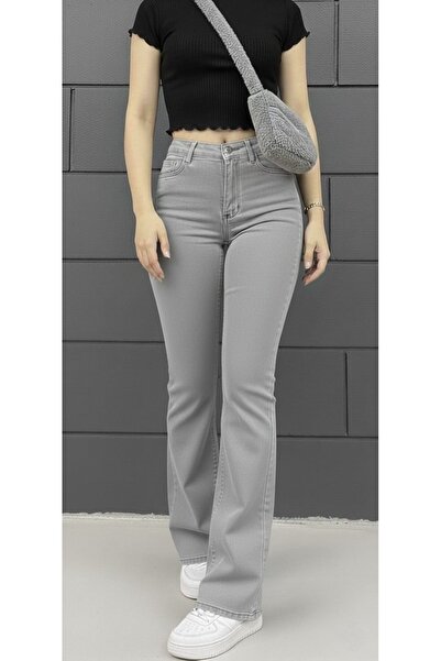 NWC Daria Stretch Fabric Women's Gray Super High Waist Flared Denim Jeans