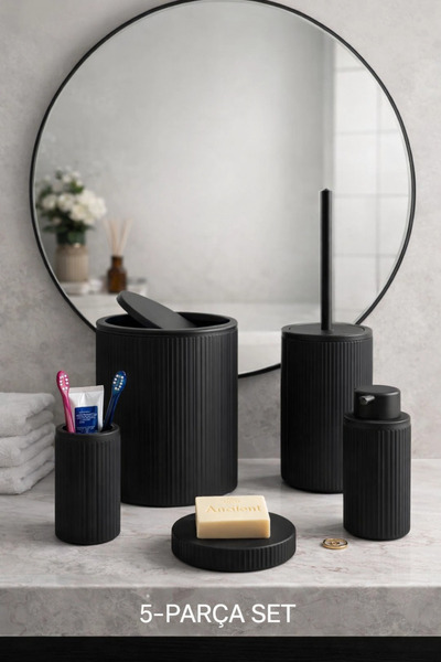 vistaglobal Çöp Kovası, Tuvalet Fırçası, Sabunluk 5 Parça Banyo Seti