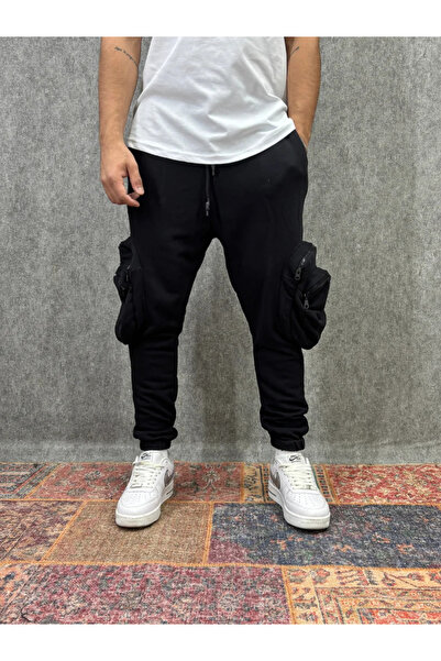 FıttingRoom Cargo Pocket Pack Black Joggers with Elastic Waist
