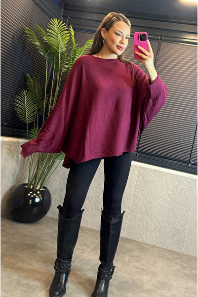MİR STORE Burgundy Mercerized Sweater with Batwing Sleeve Detail
