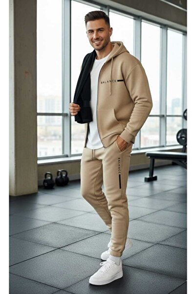 LiyAdaCo Hooded Balance Printed Beige Lower Upper Tracksuit Set-Cardigan Premium