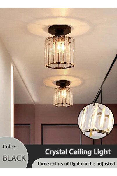 Generic مصباح سقف كريستالي أسود، تصميم عصري شبه غائر، إضاءة سقفية للممرات