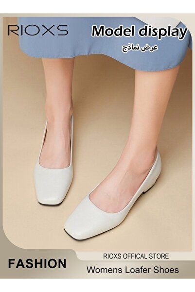 RIOXS Women's Low Heel Loafers, Ladies Slip-on shoes, Square Closed Toe, Chun...