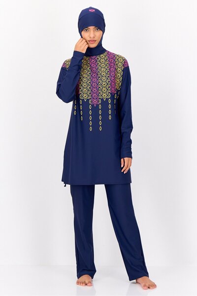 ARENA Women 2 Pcs Long Sleeves Hooded Rash Guard Top And Bottom Set, Navy