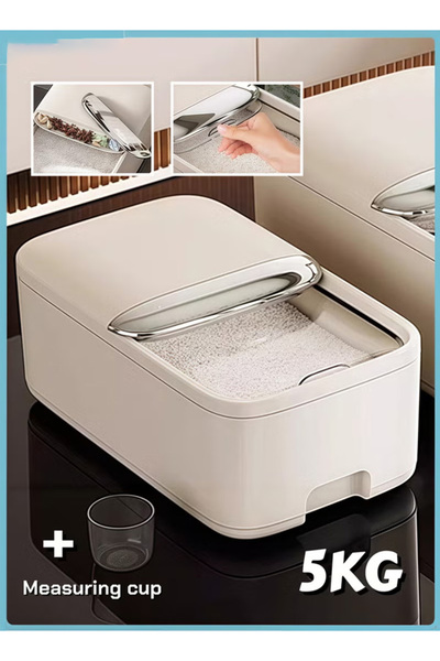 Generic Rice Dispenser Sealed Household Grain Storage Bin with Measuring Cup ...