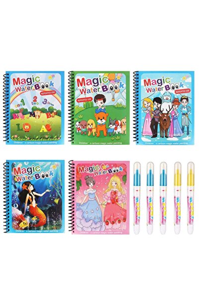 Generic 5 Pieces Water Draw Books Water Pen Coloring Books with 5 Pieces Pens