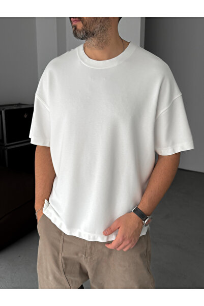 BYBASICMAN تي شيرت أبيض من قماش المودال قماش قابل للتمدد قصة فضفاضة BY-722
