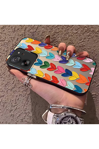 Xiaomi Mi 13T/Mi 13T Pro Compatible Silicone Edge Hard Rear Anti Fall Pouch Colorful Heart