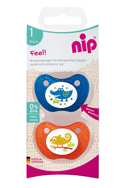 Nip Feel Silicone Soothers 2pcs | 0-6M, Blue & Orange